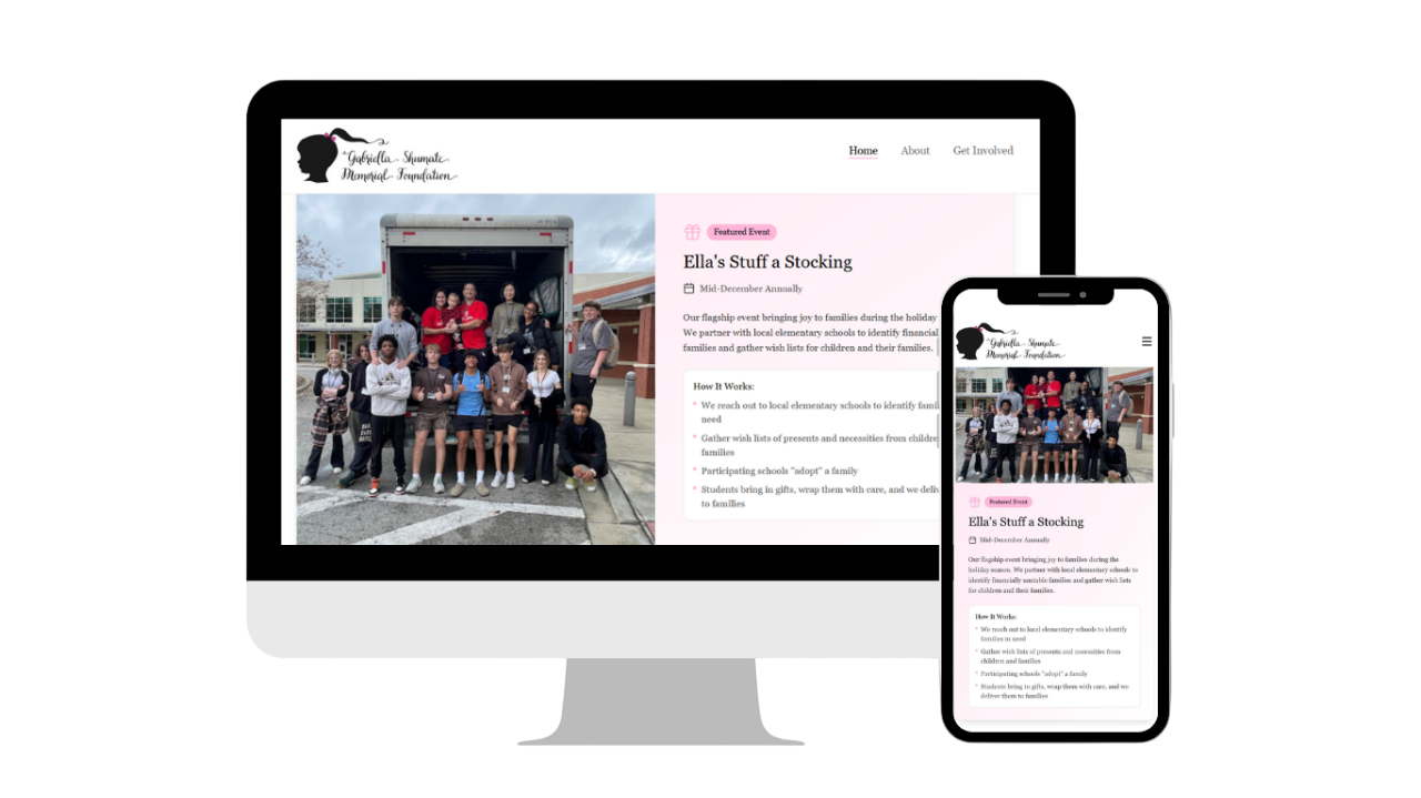 Gabriella's Memorial Foundation website mockup